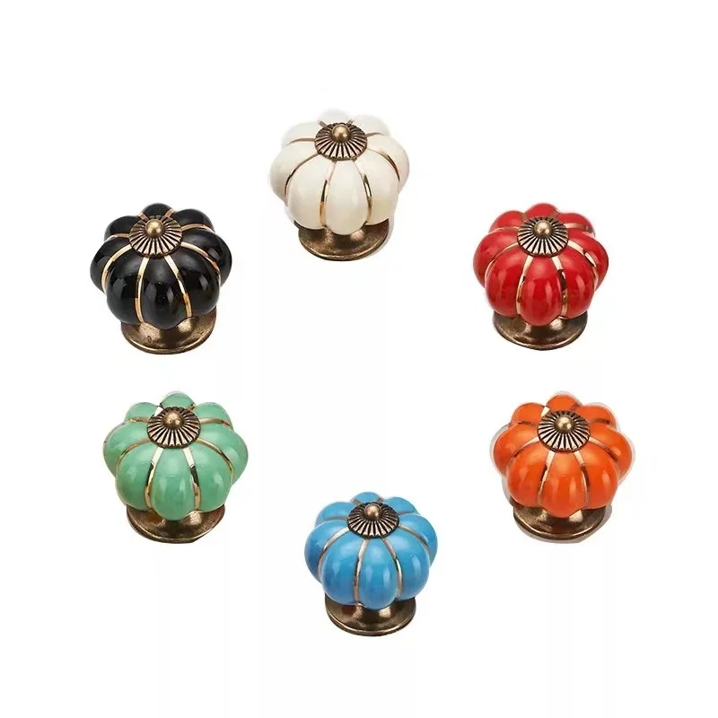 Cartoon Pumpkin Shape Drawer Dresser Knob Ceramic For Children Room Home Red Blue Green Black White Yellow Orange