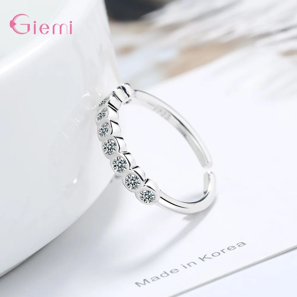 925 Sterling Silver Adjustable Ring Charming Zircon Jewelry Micro Pave Crystal Zircon Finger Rings Jewelry Fashion Gift