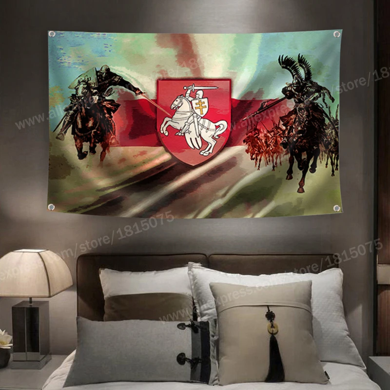 Belarus Retro White Knight Pagonya Flag Banner Polyester 144* 96cm Hang On The Wall 4 Grommets Indoor Home Decoration