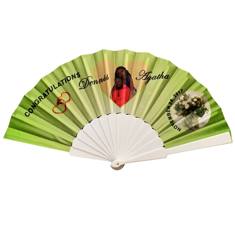 100PCS Customized White Hand Fan Wedding Gift Favor With Bride & Groom's Picture & Date Personalized For Guest