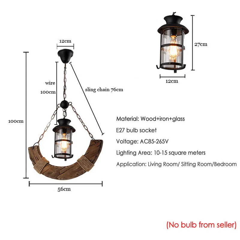 Retro Loft Industrial Wood Chandelier Creative Living Room Bar Dining Room Handing Lamp Vintage Glass Pendant Lamp Bra