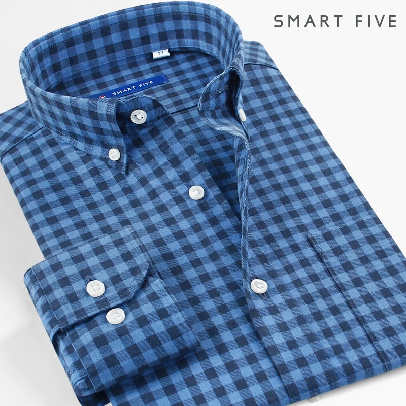 Smart Men's Shirt 100% Cotton Plaid Shirt Camisa Masculina Slim Fit Business Office For Men Clothing Plus Size