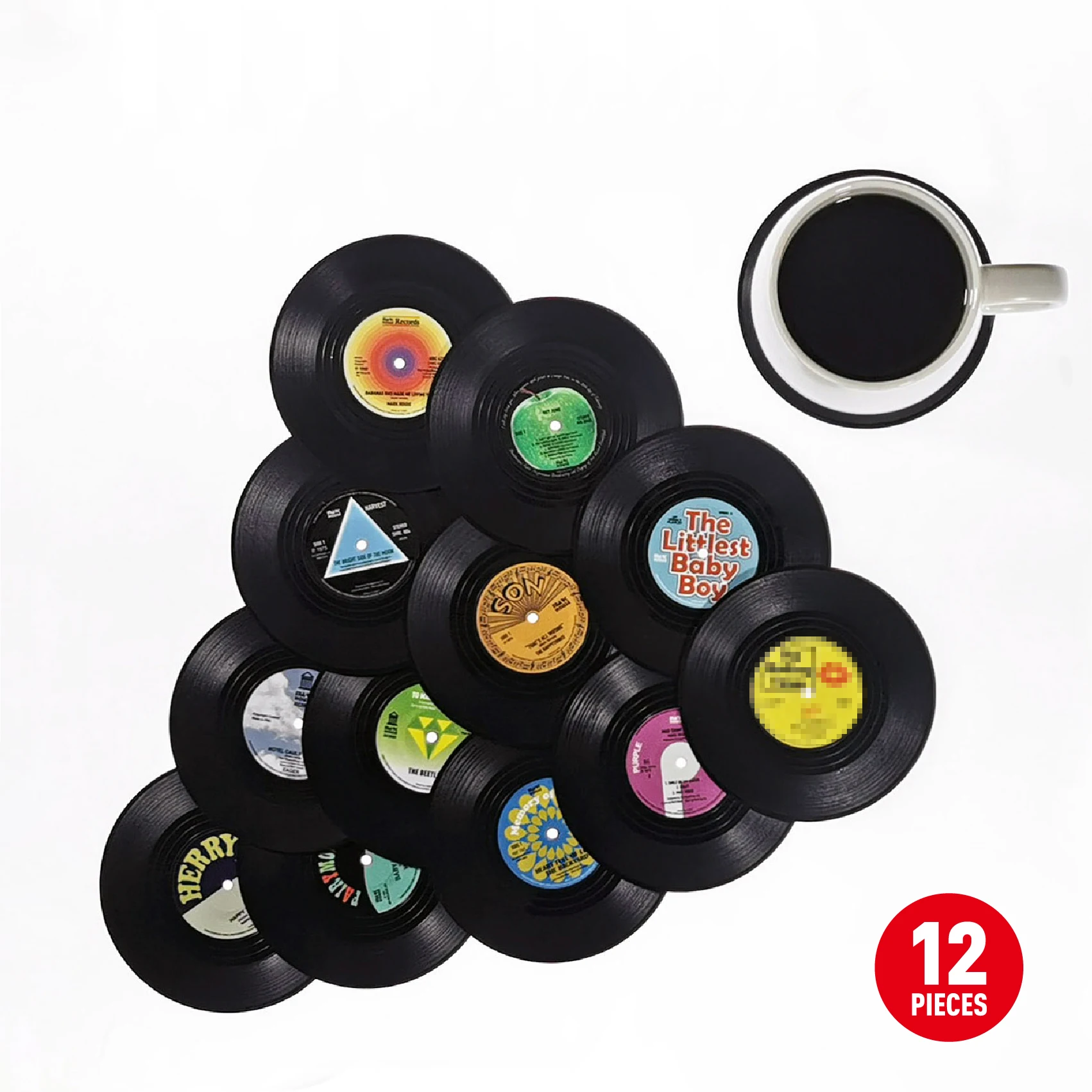 12 /6 Pieces Vinyl Disk Coasters Retro Record Table Placemats Heat-resistant Nonslip Pads Home Decor Creative Cup Coaster Set