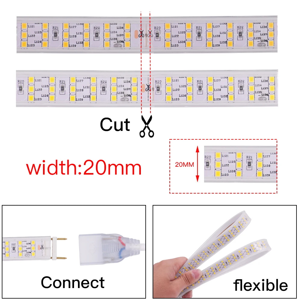 2835 taśma LED 220V 240V EU UK wtyczka wysokiej jakości wodoodporna 276 Led/m trzy rzędy światła LED elastyczna taśma listwa oświetleniowa LED