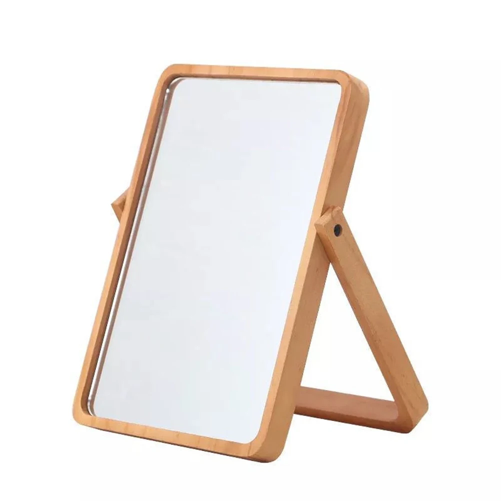 Clothes Dresser Desk Mirror Wooden Bamboo Makeup Desktop Travel Stereo