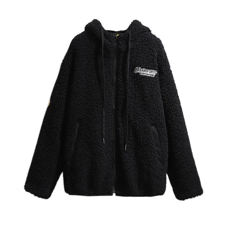 150Kg Plus Size Women\'s Autumn Loose Fake Lamb Wool Hoodie Jacket Bust 157cm 6XL 7XL 8XL 9XL 10XL Zipper Cardigan Coat