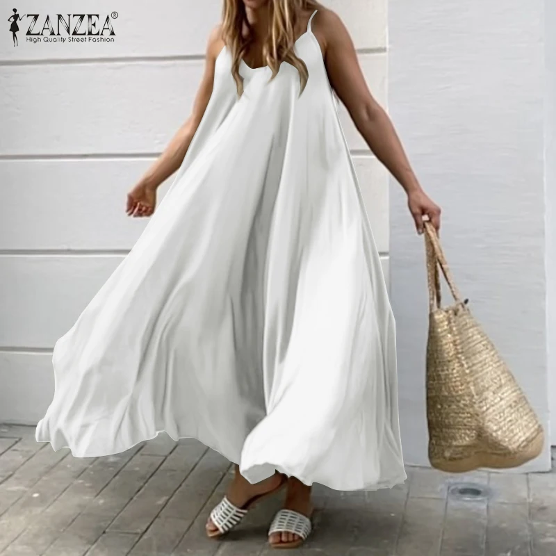 2023 ZANZEA Women Summer Dress Big Swing A Line Dresses Holiday Beach Sundress Sexy Sleeveless Solid Vestidos Party Robe Femme