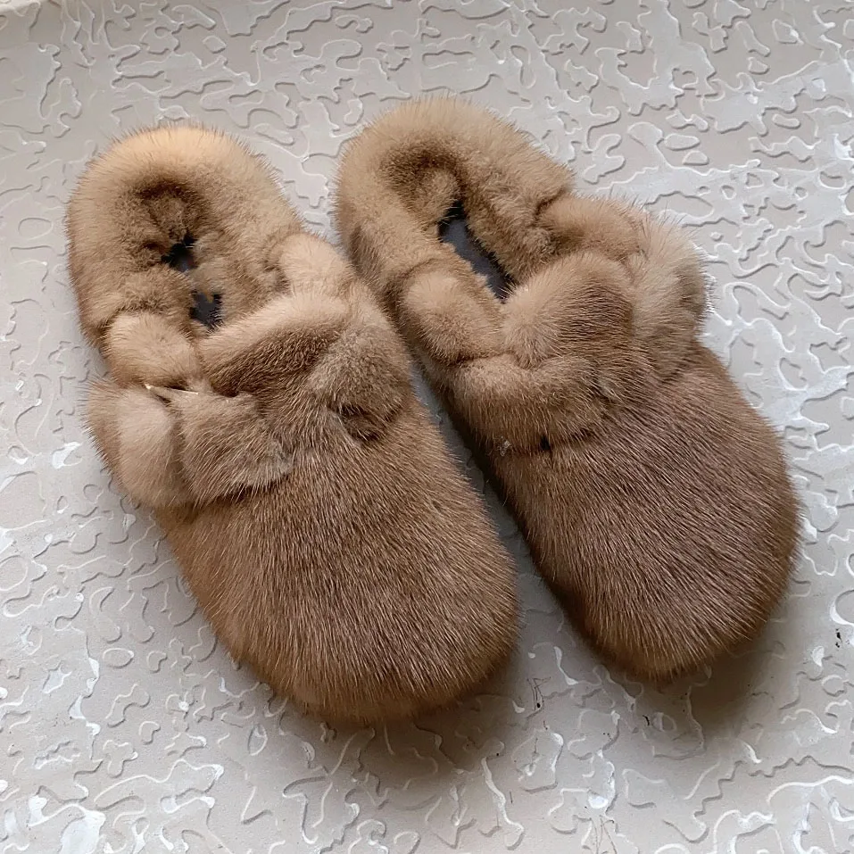 Luxuriöse, bequeme Damen-Slipper aus Naturfell, flache Schuhe, Plüsch-Mules, Sandalen, flauschige Hausschuhe aus echtem Nerzfell für Damen – Detail 2