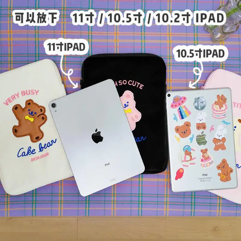 Bentoy Milkjoy Kartun Beruang Tas Tangan 10.5 11Inch Mac Ipad Case Pemegang Lucu Fashion Korea iPad Tas Katun Lembut Perjalanan bisnis