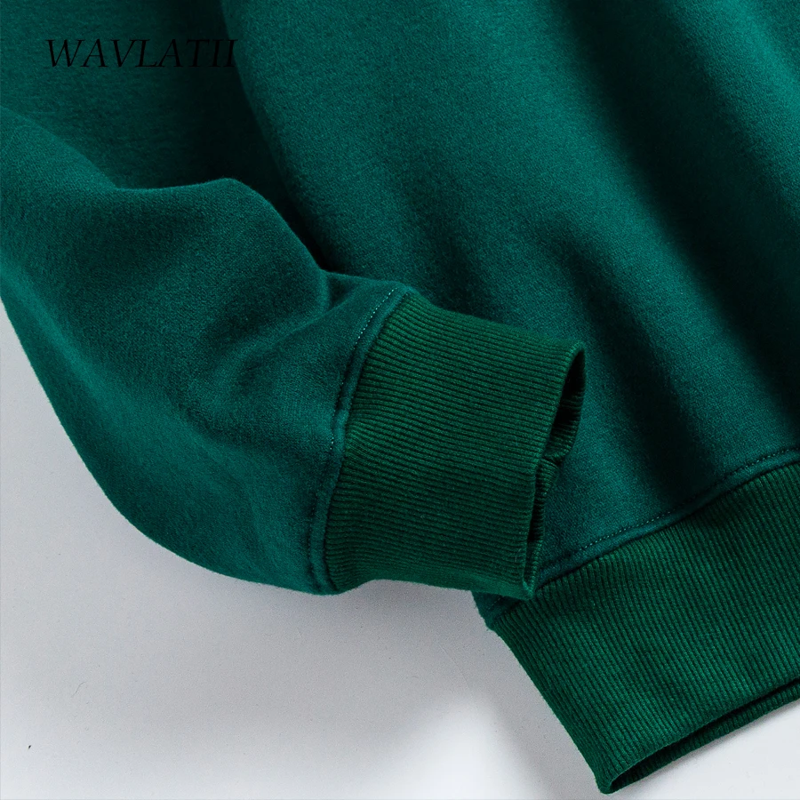 WAVLATII New 2021 Women Green Sweatshirts Female Red Casual Fleece Hoodie Lady Warm Tops WH2103