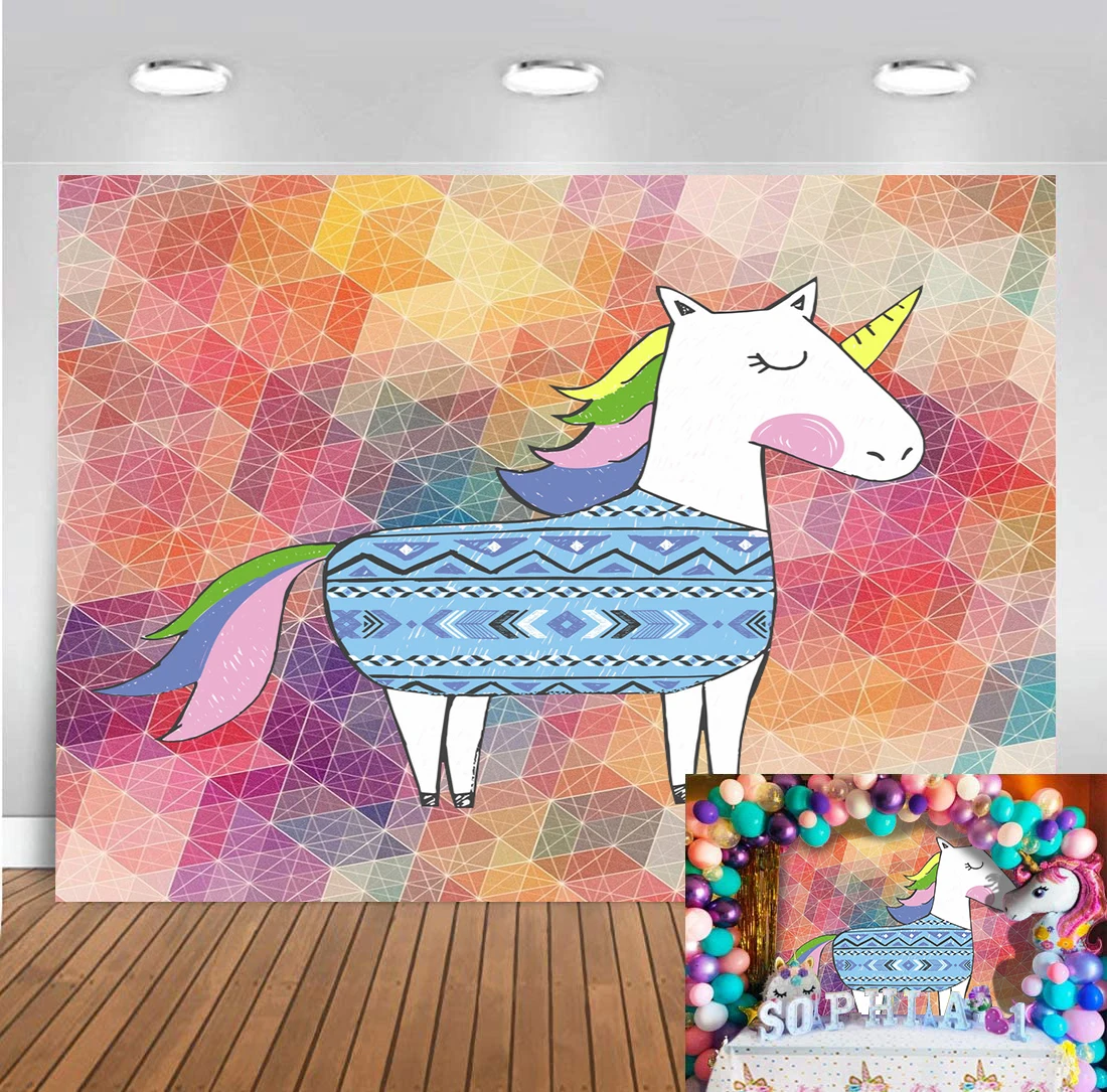 Unicorn Backdrop Photo Studio Rainbow Horse Themed Children Adult Happy Birthday Background Photobooth Colourful Decor