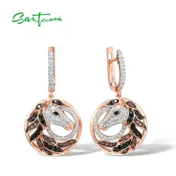 SANTUZZA Silver Earrings For Women Pure 925 Sterling Silver Rose Gold Color Black Brown Horse Earrings Trendy Party Fine Jewelry