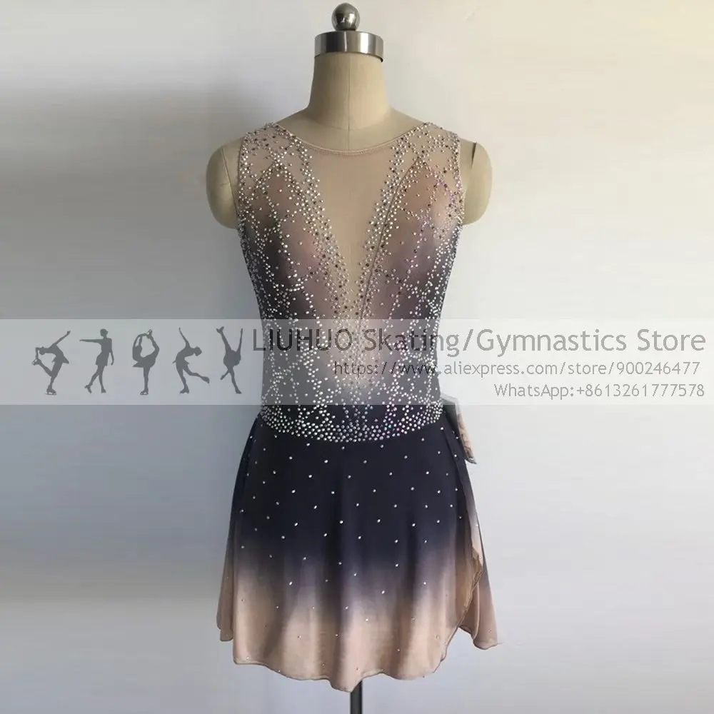 Figure Skating Dress Girls Competition Ballet Quality Crystals Children Sleeveless Performance Wear Rhythmic Leotard Wholesale