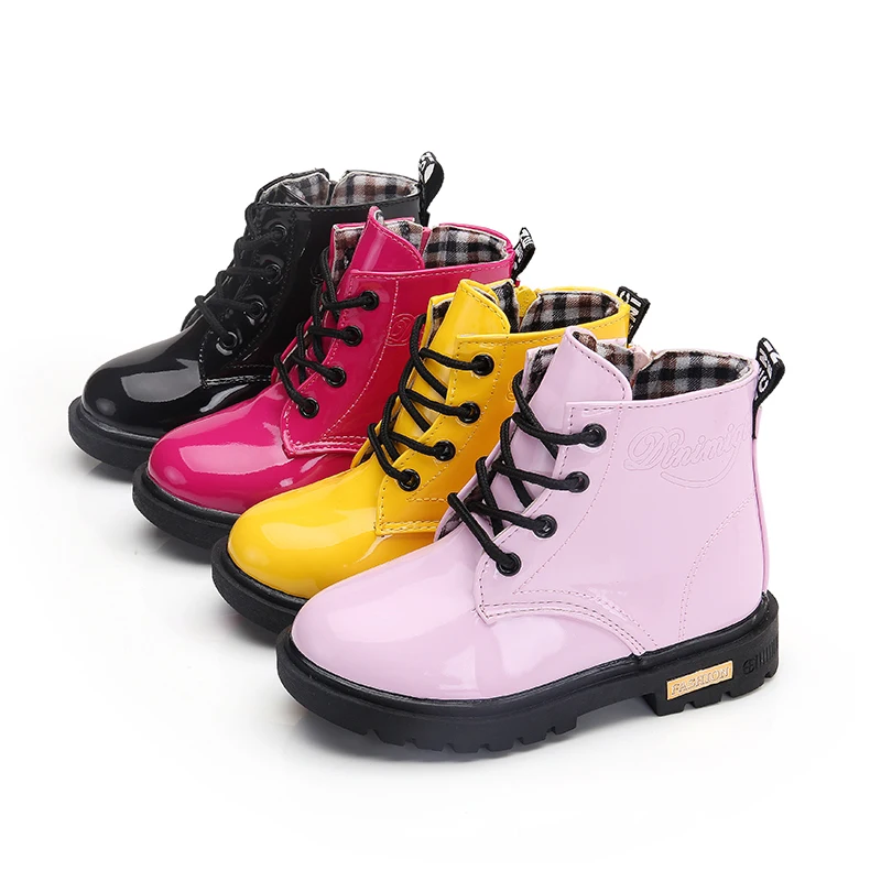 New Children Shoes Boots for Children Size 21-37 Boots for Girl PU Leather Waterproof Winter Kids Snow Shoes Girls Boots