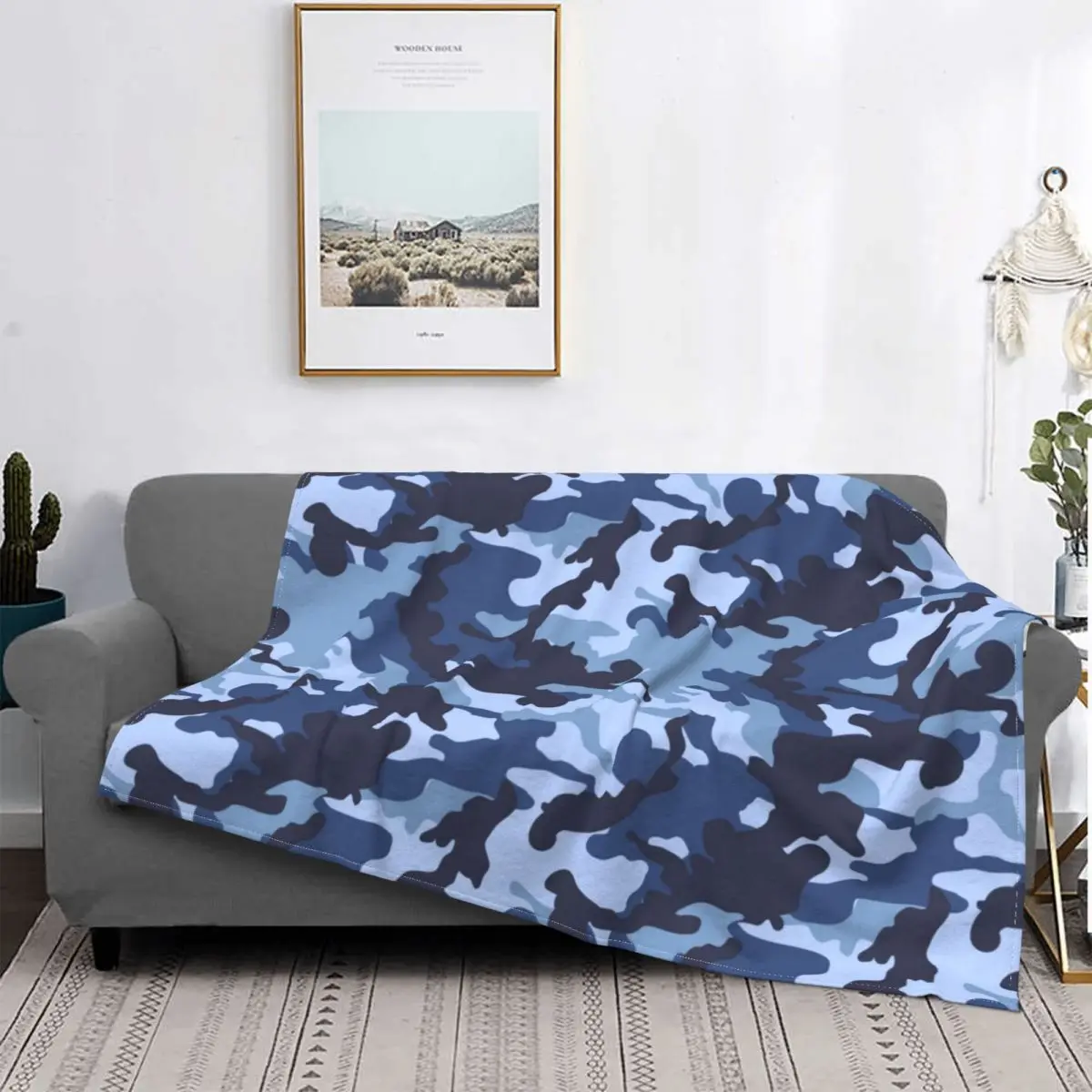 

Navy Blue Camouflage Camo Blankets Fleece Spring Autumn Fashion Uniform Soft Throw Blanket for Sofa Outdoor Rug Piece