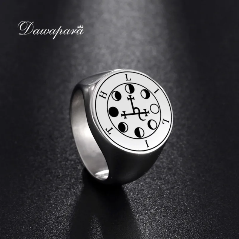 Dawapara Lilith Seal Kabbalah Amulet Men Ring Night and Moon Demon Goddess Solomon Magic Golden Stainless Steel Rings Jewelry