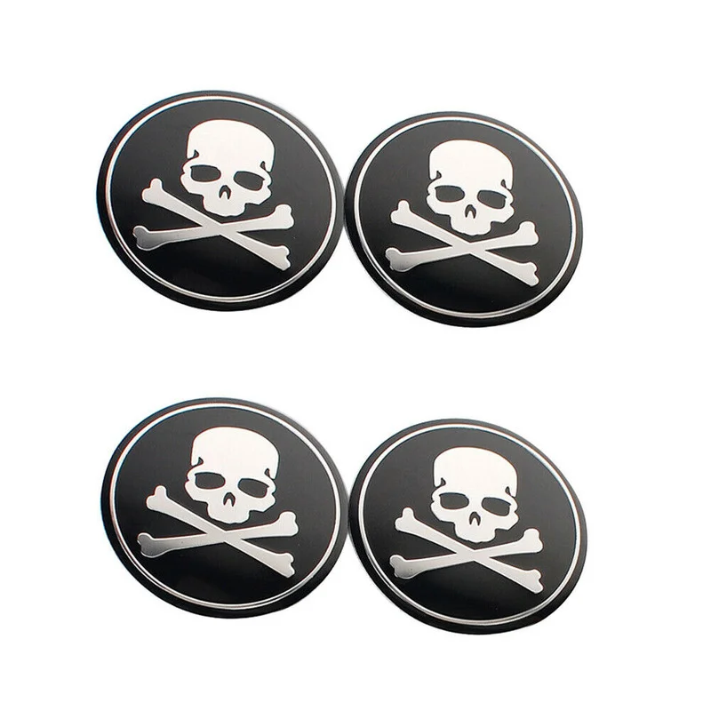 4pcs 56mm Skull Cover Car Steering Tire Wheel Rim Center Hub Cap Badge Decal Emblem Sticker Exterior Accessories Universal