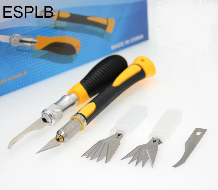 ESPLB Gravur Messer Kombination Carving Messer mit 13 stücke Klingen + 2 stücke Nicht-Slip Metall Griff für Holz papier Cutter Handwerk DIY – Detail 2