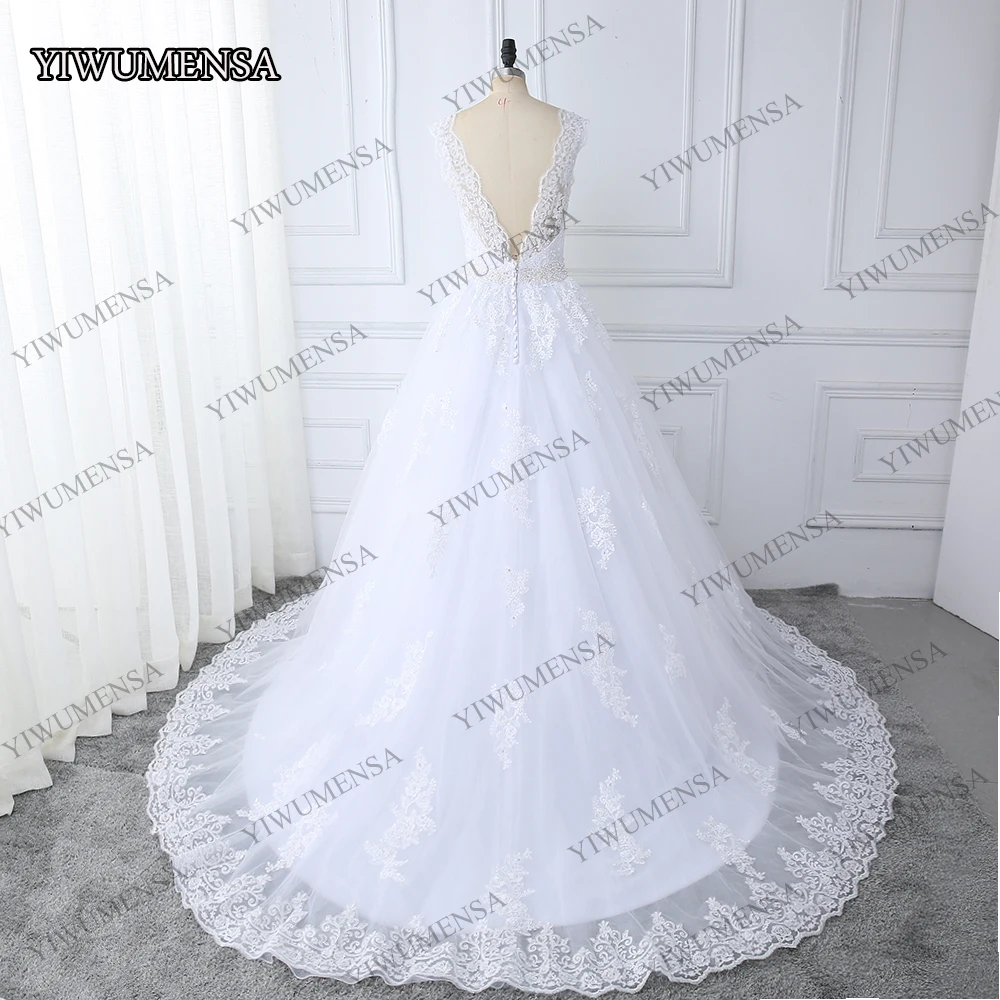 Sheer tule straps plus size vestido de casamento boho cristais miçangas cintura vestidos de noiva com decote em v sem costas vestidos de noiva 2020 mais tamanho