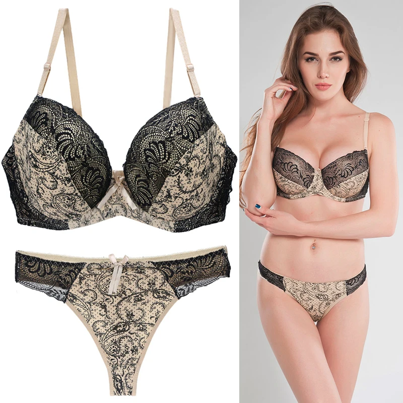 Set di reggiseni Push Up in pizzo Sexy intimo donna ricamo floreale Lingerie di grandi dimensioni nero bianco viola rosso blu Beige