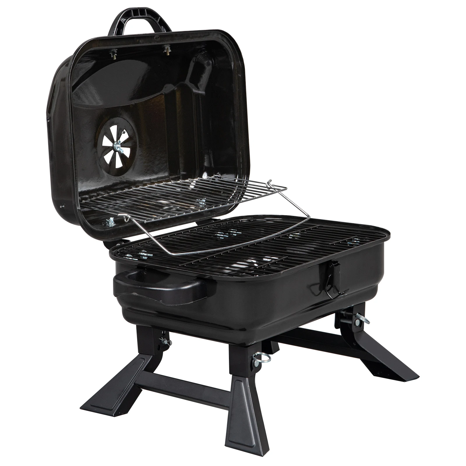 Portable Charcoal Grill BBQ & Smoker with Lid Folding Tabletop Grill for Camping Patio Backyard Outdoor Cooking Black[US-Stock]