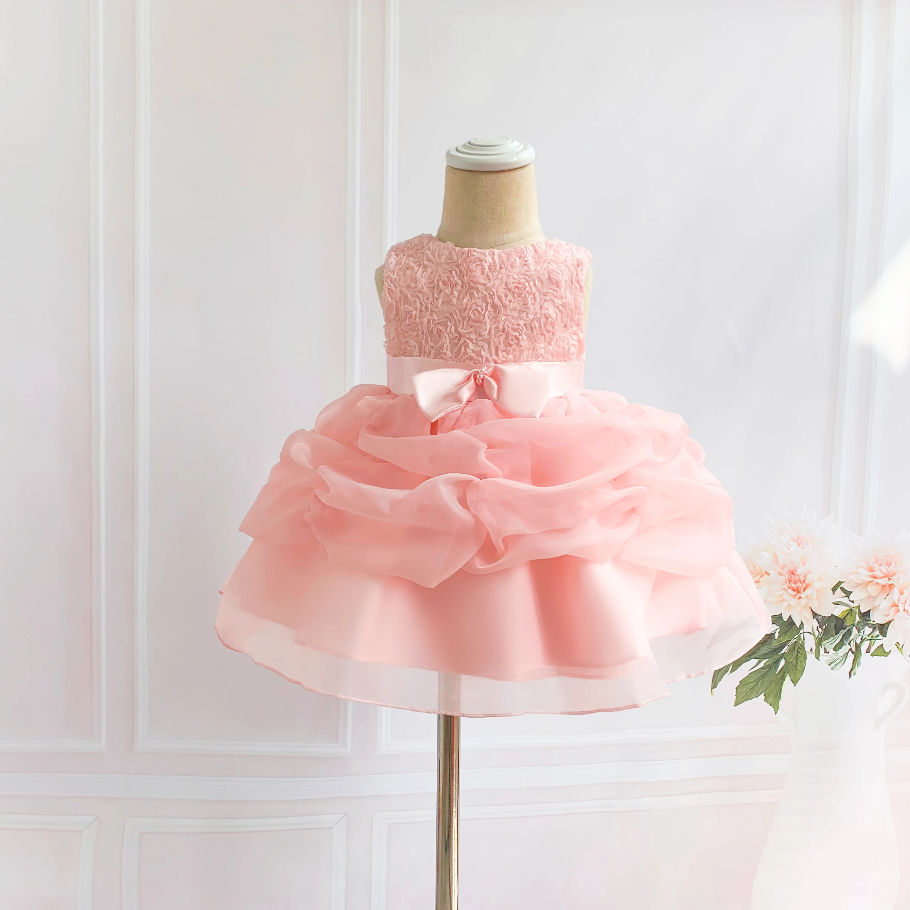 2 pcs set Pink Lace 1 Year Birthday Baby Girl Party Dress Baptism Infant Christening Gown Newborn Toddler Girl Wedding Dresses