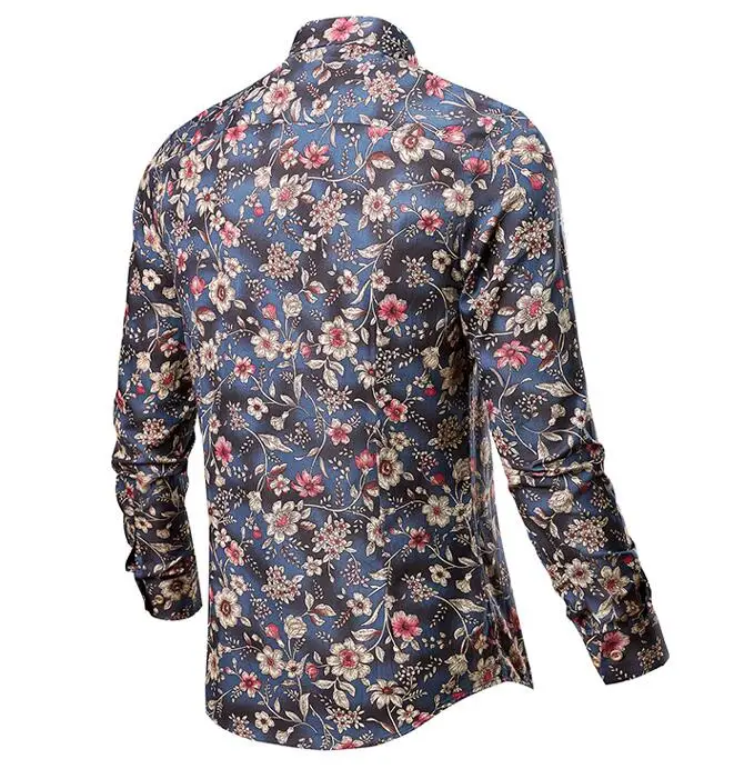 Mens Floral Shirts Vintage Printed Camisa Social Longs Sleeve Shirt 2025 Fashion Men Dress Camisa Social Masculina Streetwear