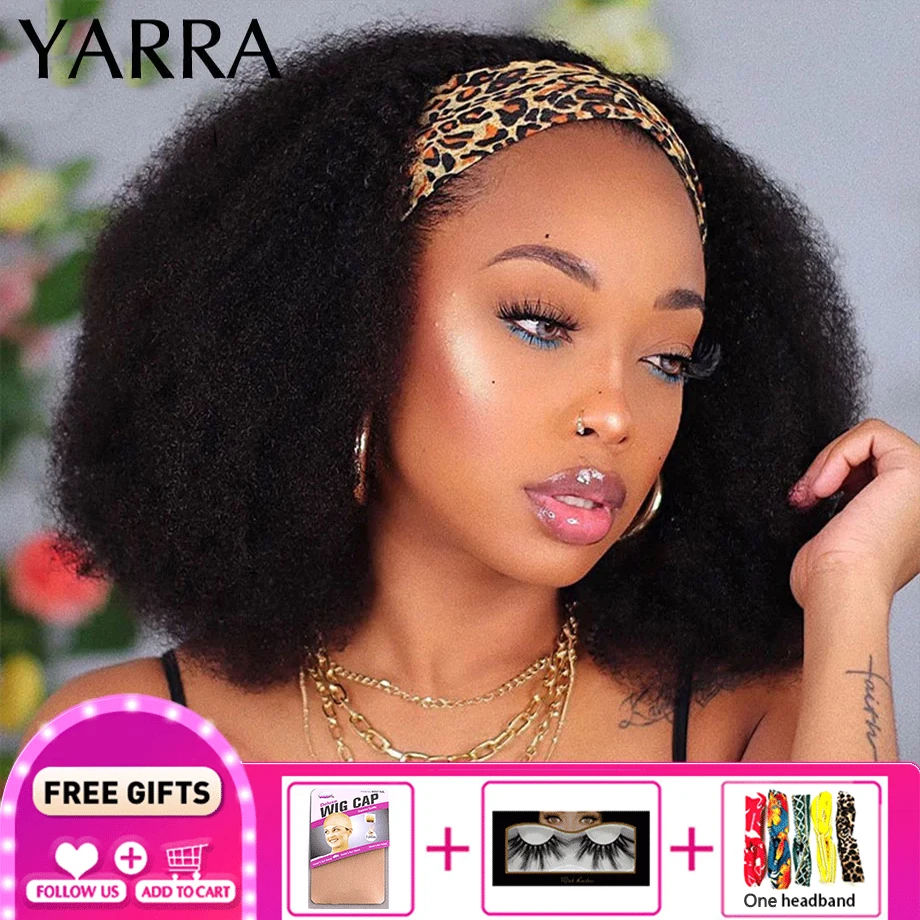 Afro Kinky Curly Headband Wig Human Hair Brazilian Curly Remy Afro Kinky Headband Wig For Black Women Machine Made No Glue Yarra