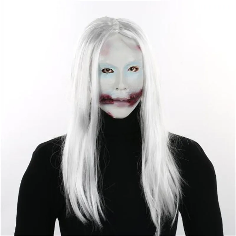 2020 New Scary Mask Halloween Toothy Zombie Bride With White Hair Horror Ghost Mask Cosplay costume Fancy dress cosplay