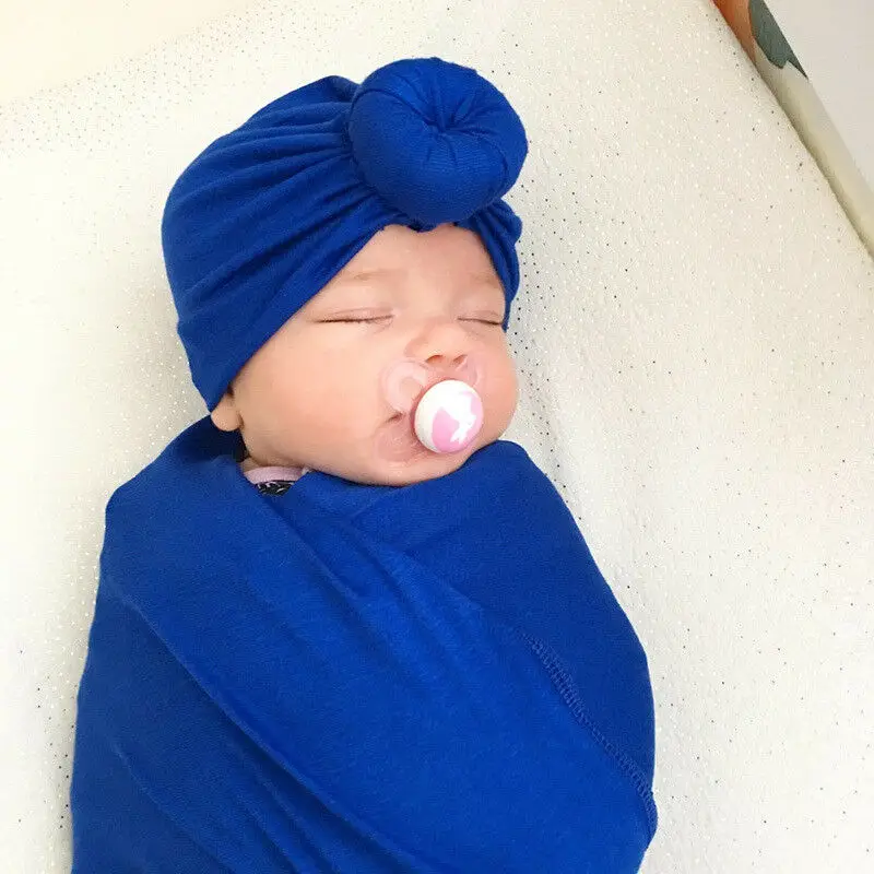 幼児幼児ベビーキッズ帽子無地綿ソフトボール結び目ターバンビーニーキャップヘッドラップヘッド冬暖かいキャップ