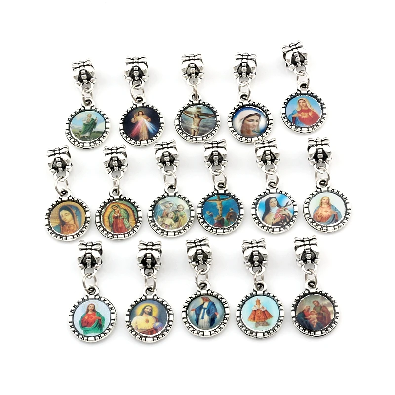 150Pcs Round Jesus Christ Icon Dangle Charm Pendants For Jewelry Making Findings 13x28mm A-572a