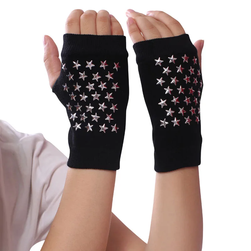 Unisex winter half-finger warm gloves thickened rivets knitting students performing hip-hop driving and riding