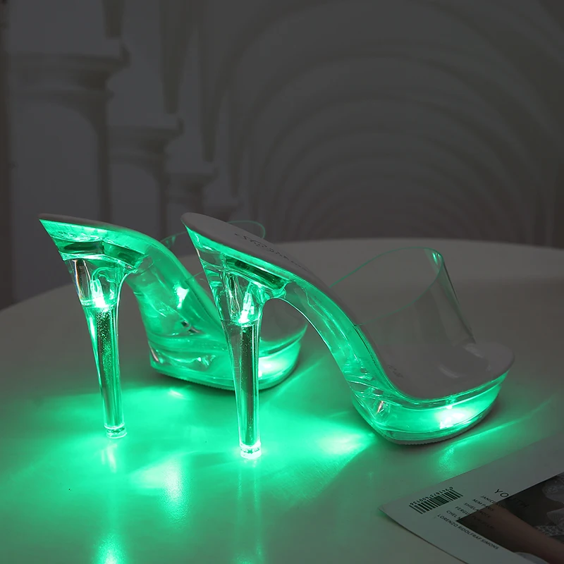 Fashion Summer Led Lights Sandals Women Clear Transparent Party Thin High Heels Platform Shoes Female Luminous Slippers WS308