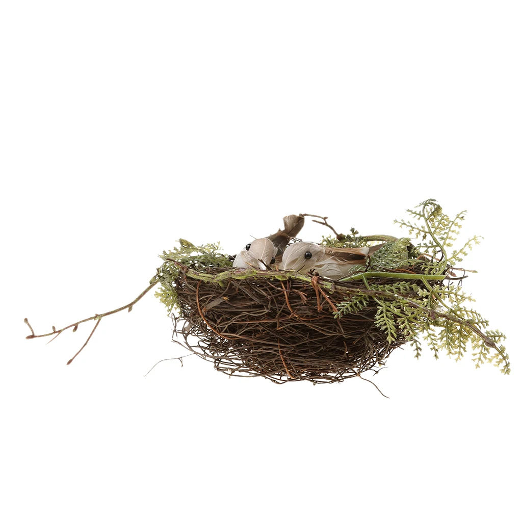 1piecesp Bird Nest, 2pieces Artificial Birds And 5pieces White Bird Eggs Set for decorating cages tree bonsai