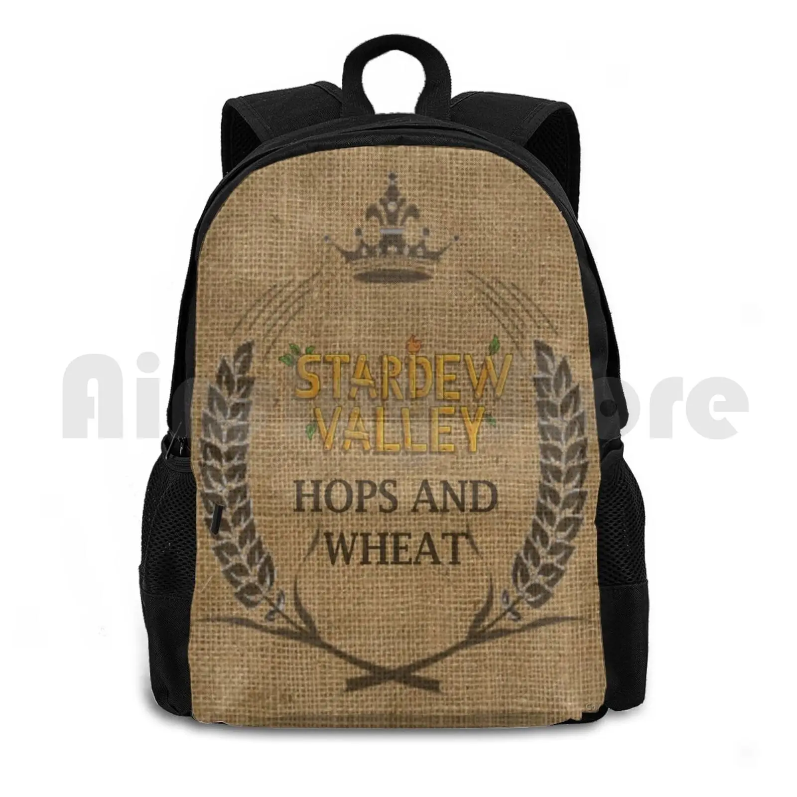 Hops & Wheat Crop Vintage Burlap Sack Outdoor Hiking Backpack Riding Climbing Sports Valley Burlap Vintage Sack