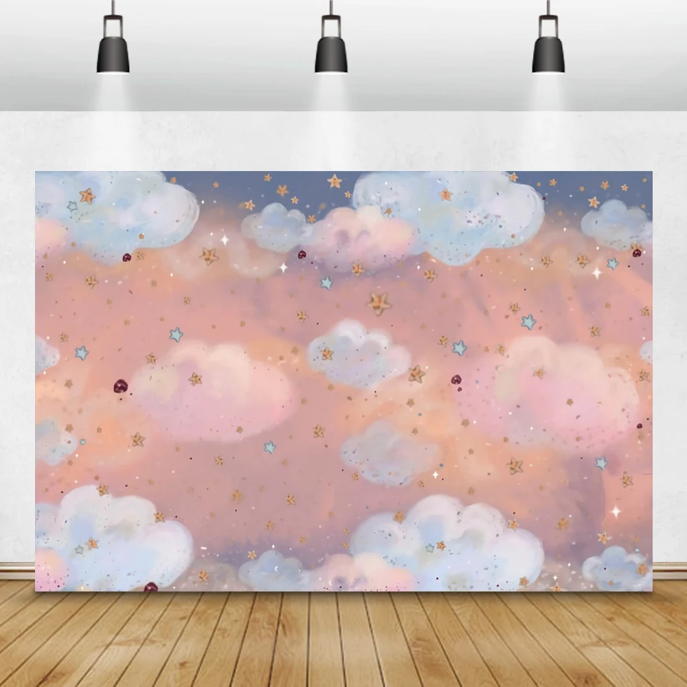 Laeacco Baby Shower Photocall Cloudy Sky Rainbow Stars Moon Children Kids Newborn Backdrops Photography Backgrounds Photo Studio