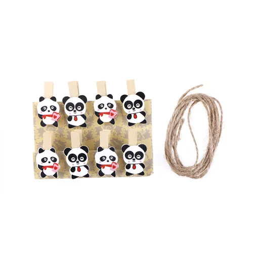 Cute Panda Wooden Wood Cartoon Paper Clip Note Bookmark Stationery Gift For Kids 8 Pcs/set