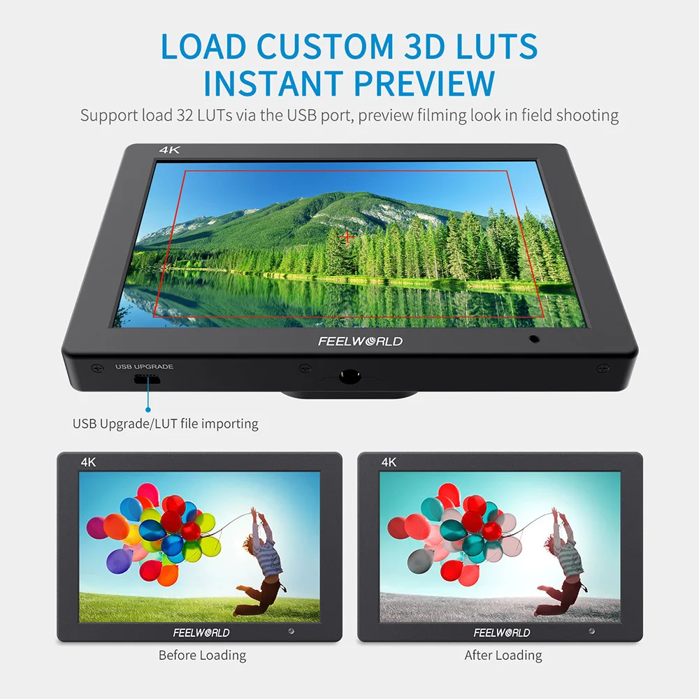 Feelworld T7 PLUS V2 7 Inch 3D LUT On Camera Field DSLR Monitor 4K HDMI Full HD 1920x1200 IPS  Waveform Vector Aluminum Housing