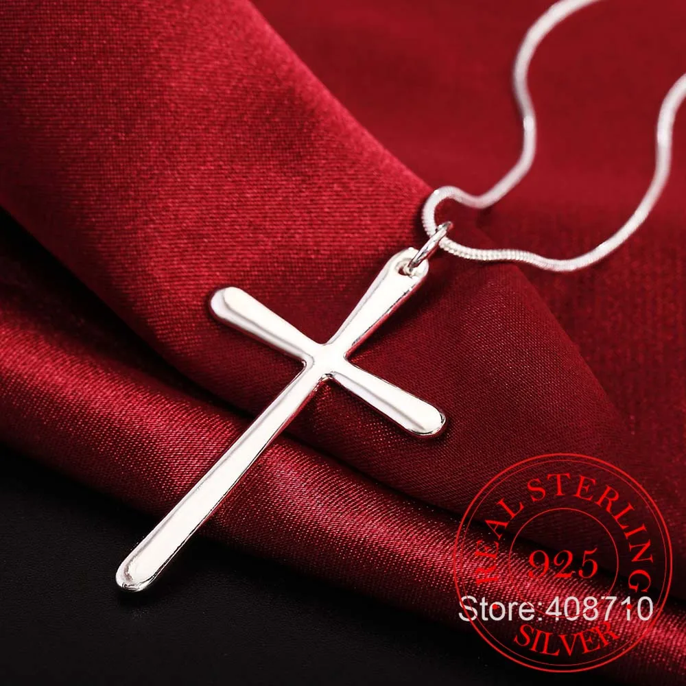 Simple Fashion Cross Chain Necklace For Women Men Luxury 925 Sterling Silver Pendant Necklaces Crucifix Christian Ornament Gifts