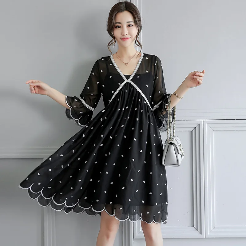 Maternity Dress Summer Chiffon Expectant Mother Casual Half Sleeve Loose Big Size Pregnancy Clothes Embroidery Dresses For Women