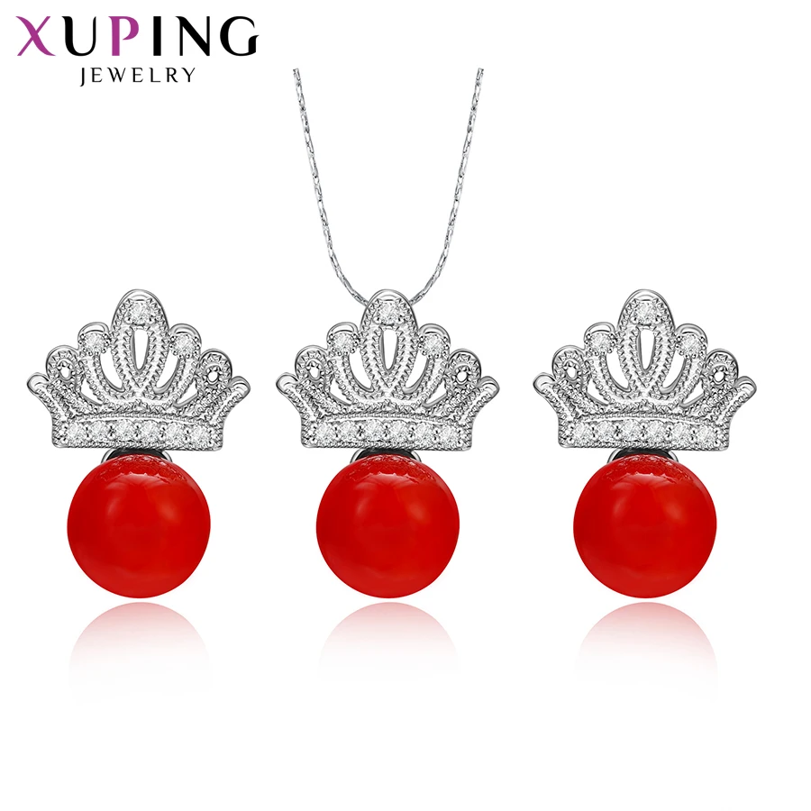 Xuping Fashion Design Imitation Pearl Pendant Earrings Jewelry Sets Party Best Gift Temperamen Ladies 60094