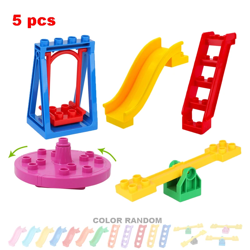 Big Building Blocks Playground Pipeline Parts Slide Ladder Swing  Compatible Bricks Sets Baby Assemble Education Montessori Toys