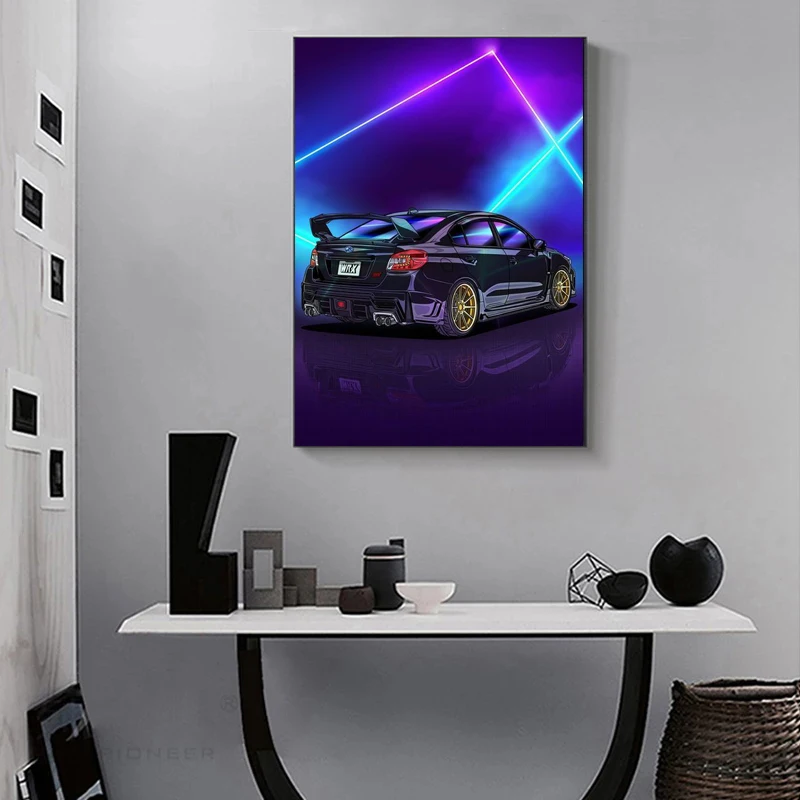 Synthwave Neon City Vaporwave Canvas Painting Racing Posters and Print Wall Art Pictures for Living Room Home Decoration Cuadros