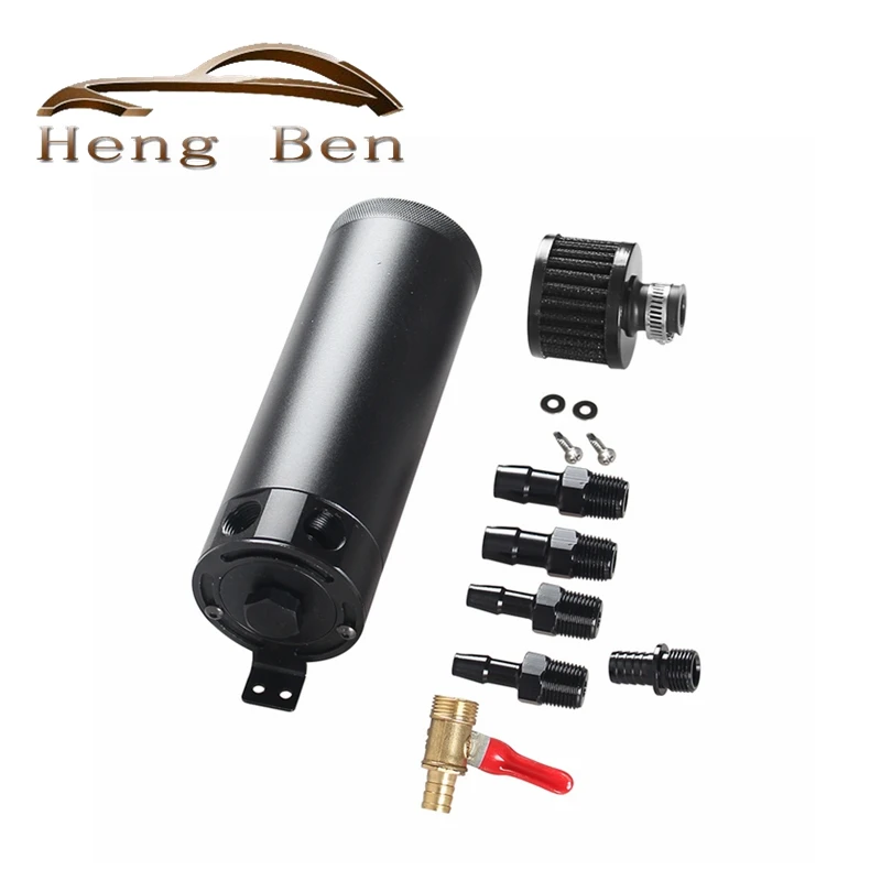 

New High 185cm 3/8" NPT Oil Catch Can Tank 2-Port Baffled Reservoir with Drain Valve Breather Universal