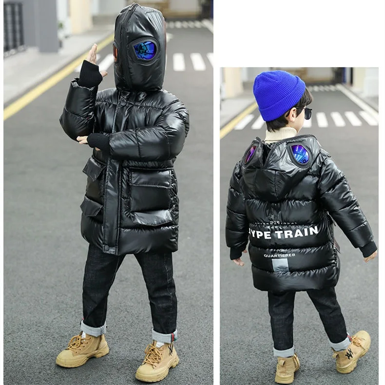 Kids Winter Jacket For Boy Children\'S Outerwear Fashion Thick Long Coats Girls Hooded Snowsuit Children Glasses Overcoat Parkas