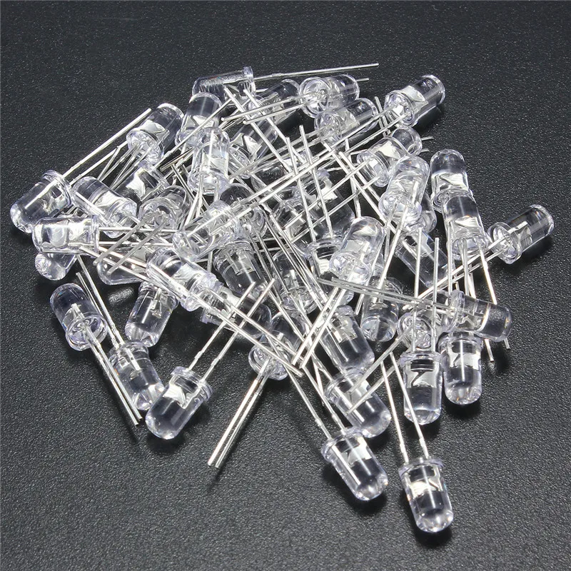 50Pcs/lot 5mm Light Diode DIY Kit White Yellow Red Blue Green Transparent Round  LED Light Emitting Diodes Lamp Bulbs