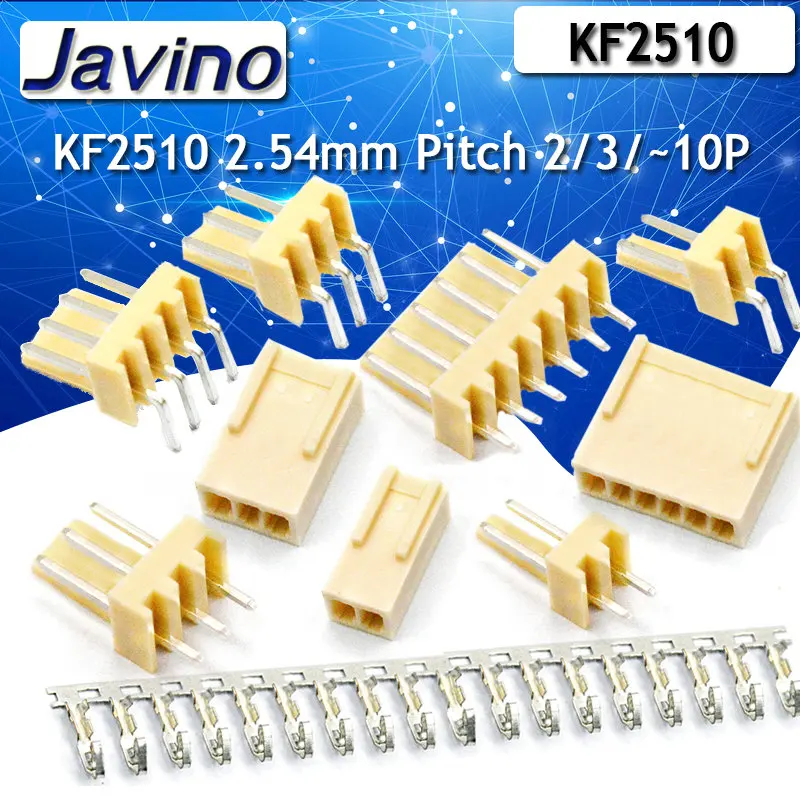 10Set KF2510 Connector Kits 2.54mm Pitch 2/3/4/5/6/7/8/9/10/ Straigh Pin Header+Housing+Crimp Curved needle