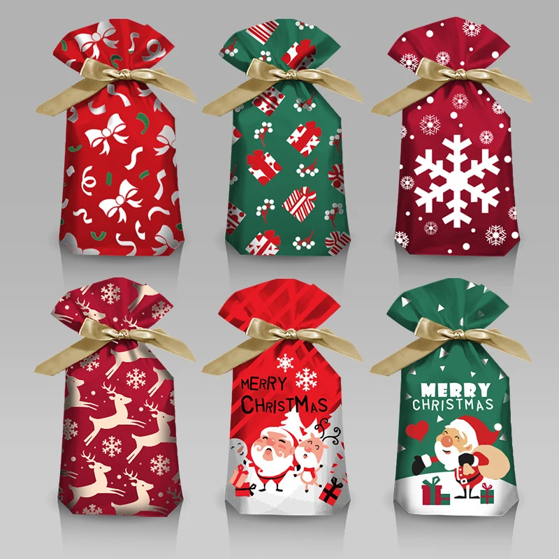 5/10 pces ano novo 2022 saco de doces saco de presente de santa floco de neve crocante drawstring saco feliz natal decorações para casa noel presente