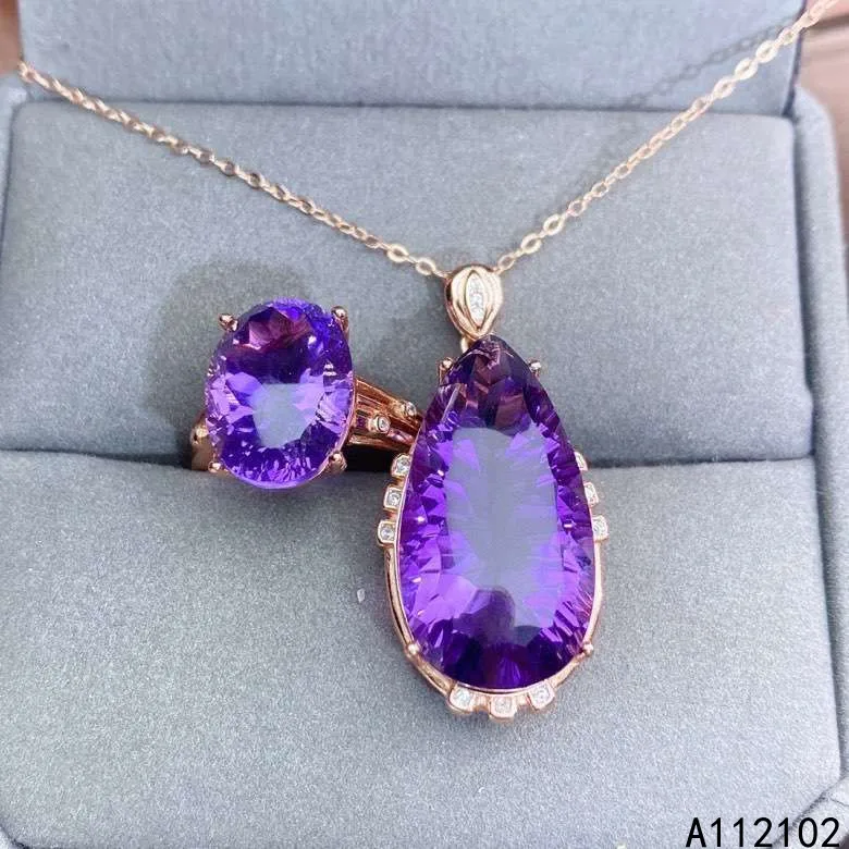 

KJJEAXCMY fine jewelry 925 sterling silver inlaid natural natural Amethyst Women's popular water drop large set sup