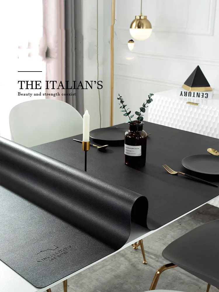 PU Leather Solid Easy To Clean Table Covers Mats Waterproof Oil Proof Kitchen Dining Rectangular Table Cover Matte Textiles Mat